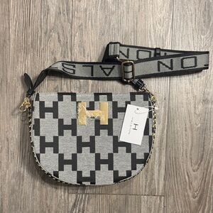 Halston Heritage Black & Gray Logo Jacquard Crossbody